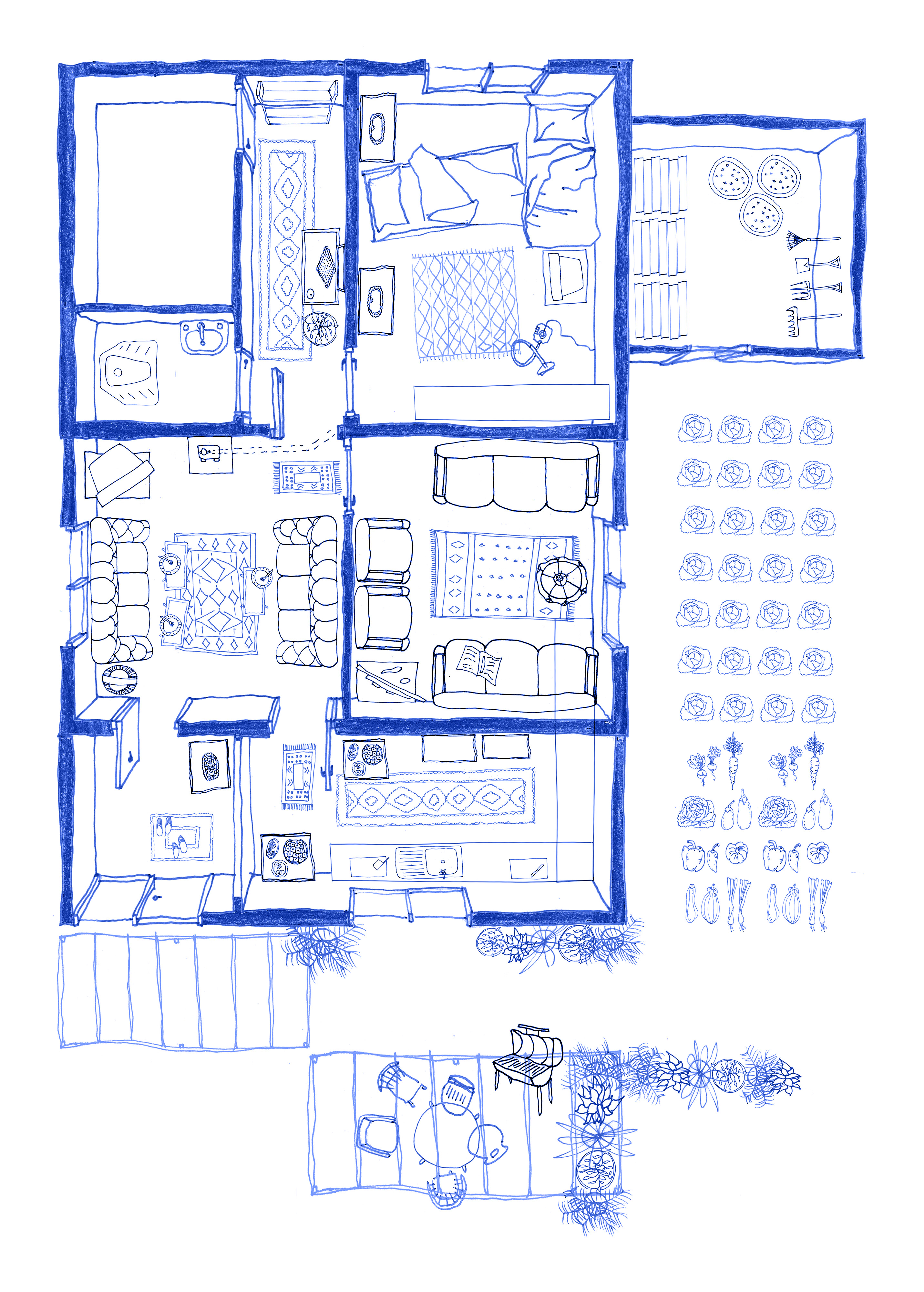 A drawing of the Gecekondu by Leyla Hepsaydir