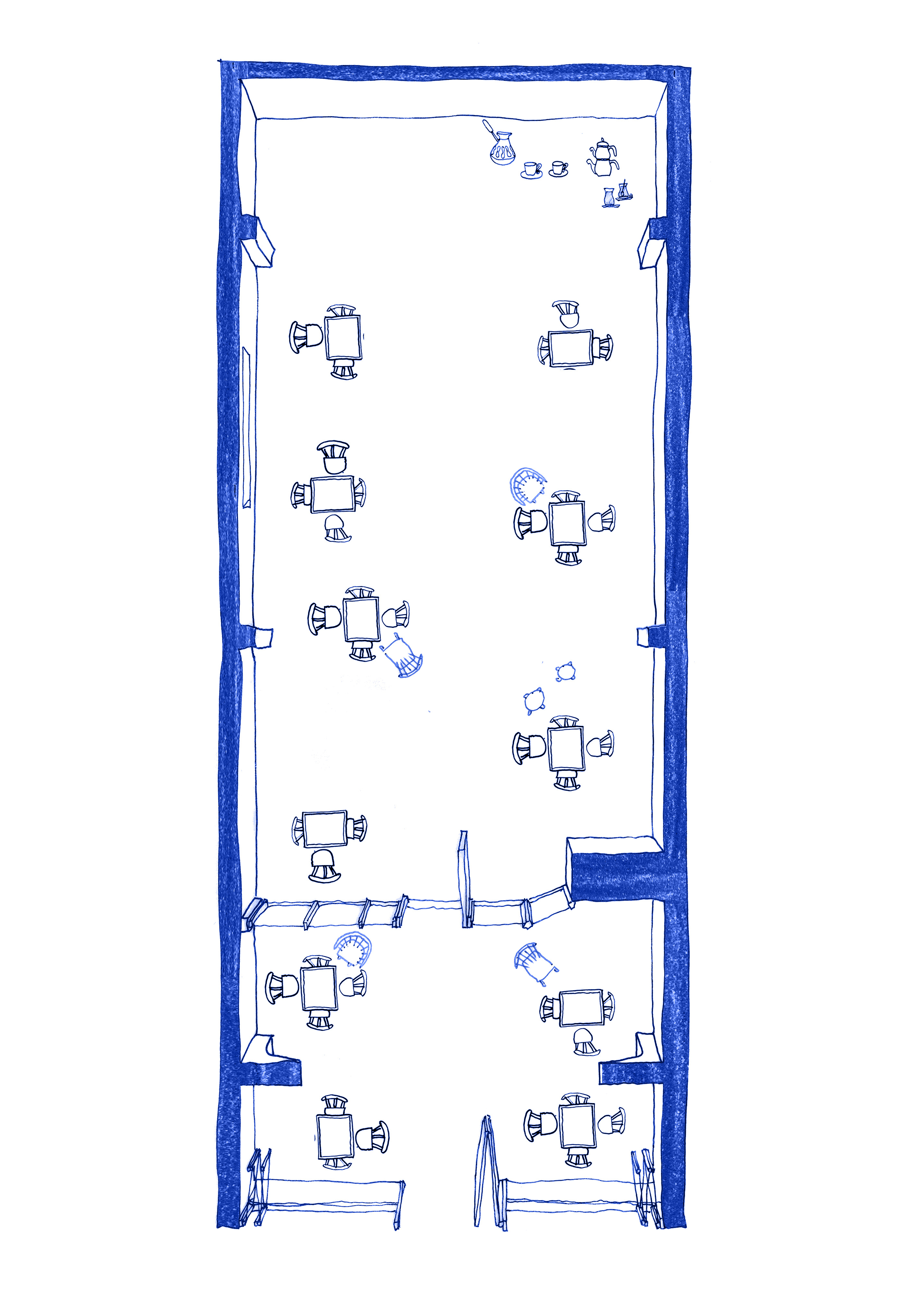 A drawing of the Kahvehane by Leyla Hepsaydir